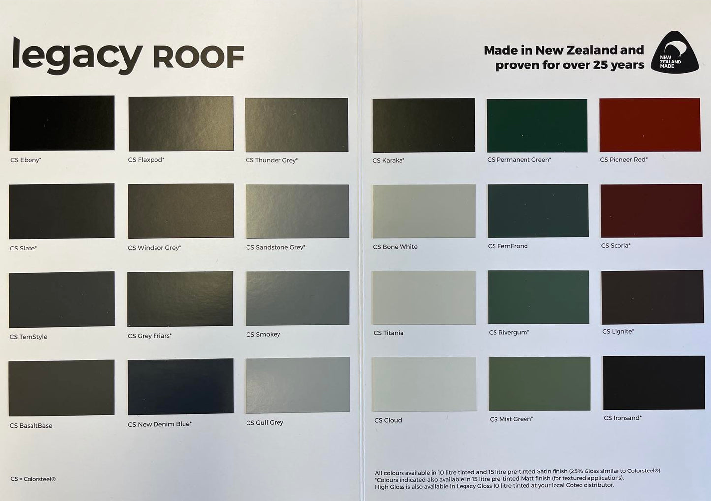 Legacy Roof Paint - 24 Popular Coloursteel Colours - 15 litres